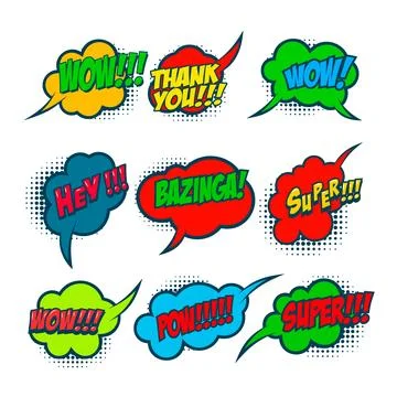 Set of bubble talk phrases. Comic style talk phrases. Chat clouds comments... Illustrazione stock