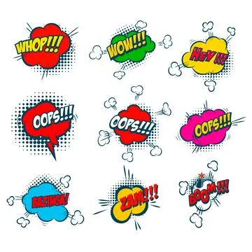 Set of bubble talk phrases. Comic style talk phrases. Chat clouds comments... Ilustración de archivo