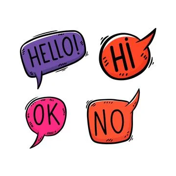 Set of bubble talk phrases. Hand drawn comic style talk phrases. Chat cloud.. 스톡 일러스트