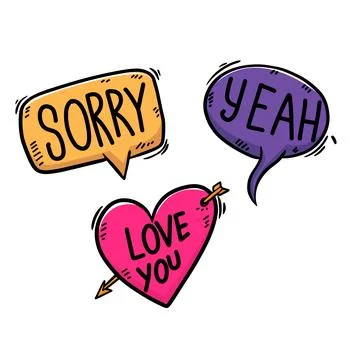 Set of bubble talk phrases. Hand drawn comic style talk phrases. Chat cloud.. Stock Illustration