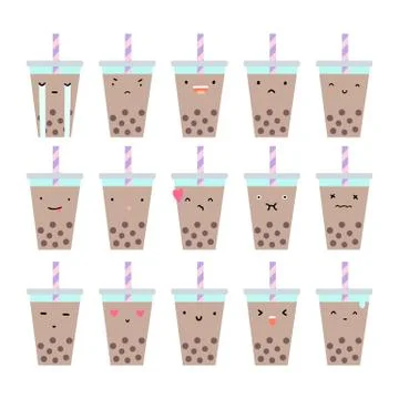 Set of bubble tea emotions. Stock Illustration