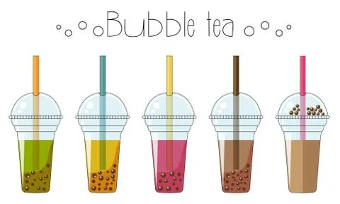 Set of bubble tea, tea cocktails isolated stock vector illustration Illustrazione stock