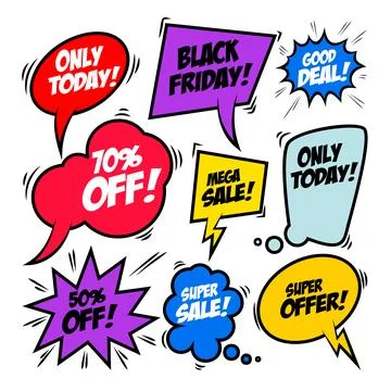 Set of bubbles, cloud talk, different shapes for Sale and Discount themes i.. Stock Illustration