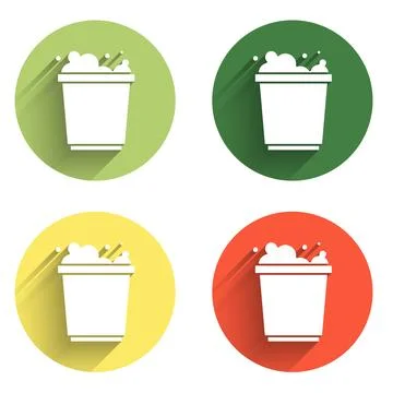 Set Bucket with foam and bubbles icon isolated with long shadow background... Stock Illustration