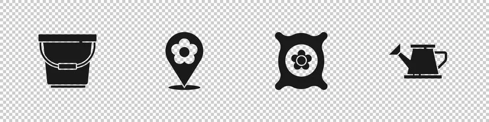 Set Bucket, Location with flower, Pack full of seeds of plant and Watering can Illustration
