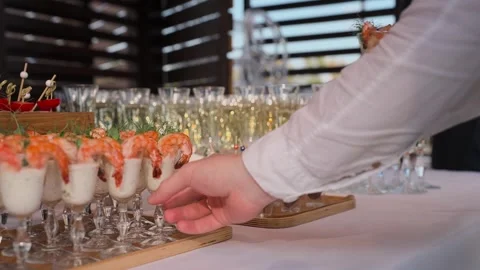 A set buffet table at a celebration, slow motion camera movement Stock-Footage 328314562