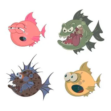Set of bug-eyed fish. Vector illustration on a fishing theme on a white isola Stock Illustration