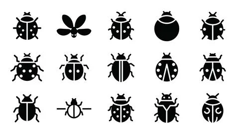 Set of bug icons, collection of ladybug vector signs and symbols, in flat s.. Stock Illustration