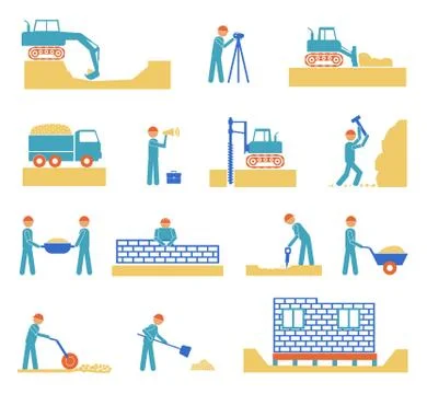 Set of builder construction industry icons Stock Illustration