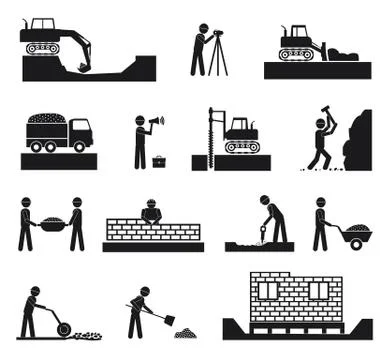 Set of builder construction industry icons Stock Illustration
