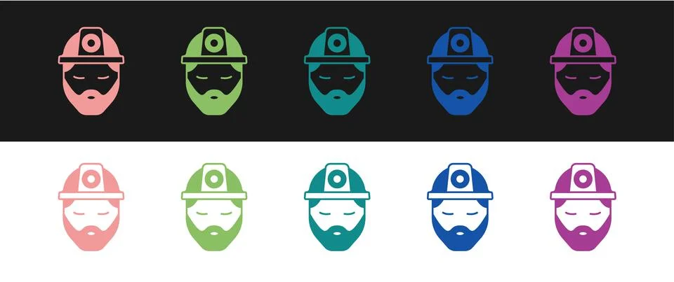 Set Builder icon isolated on black and white background. Construction worker Stock Illustration