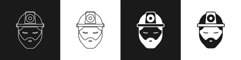 Set Builder icon isolated on black and white background. Construction worker. Stock Illustration