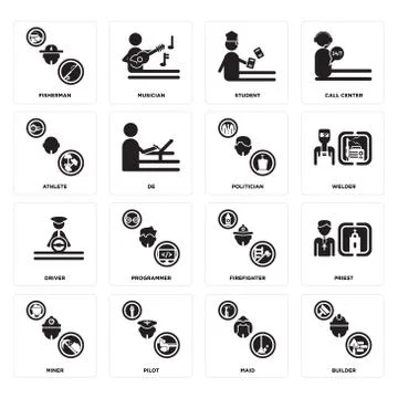 Set of Builder, Maid, Miner, Firefighter, Driver, Politician, Athlete, Studen 무료 스톡 일러스트