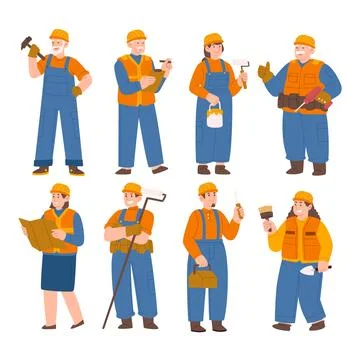 Set of Builder people working character vector design. Presentation in vari.. Stock Illustration