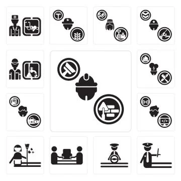 Set of Builder, Police, Driver, mover, housekeeper, Programmer, Manager, Chef Grats Stockgrafik
