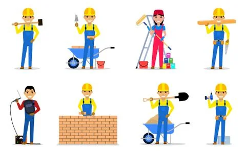 Set of builders and workers Stock Illustration