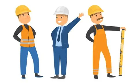 Set of builders in helmets during work vector illustration イラスト素材