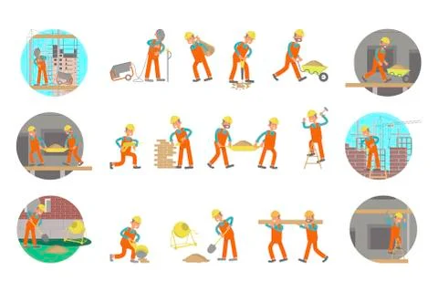 Set of builders Stock Illustration