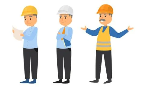 Set of builders in protective helmets during work vector illustration イラスト素材
