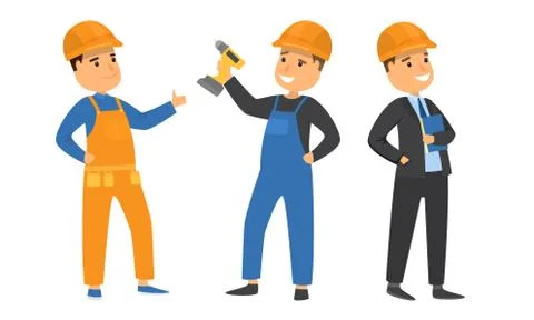 Set of builders in protective helmets during work vector illustration イラスト素材