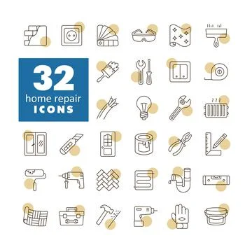 Set of building construction and home repair icons Stock Illustration