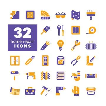 Set of building construction and home repair icons Stock Illustration