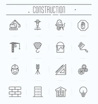 Set of building construction icons. Thin line vector illustration. Illustrazione stock