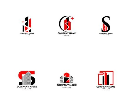 Set of Building with Letter S Logo Design Stock Illustration