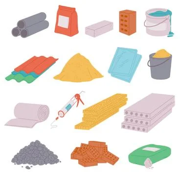 A set of building materials icons a vector isolated illustrations Ilustración de archivo