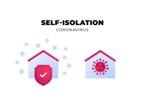Set of building sign with red shield and virus symbol. Stock Illustration