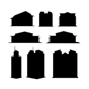 Set of building silhouette on white background Ilustración de archivo