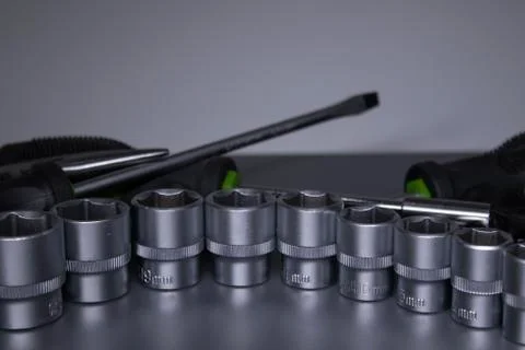 A set of building tools and instruments for repair in black and green colour Fotos de archivo