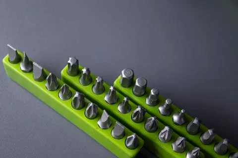 A set of building tools and instruments for repair in black and green colour Fotos de archivo