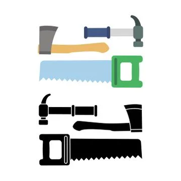 Set building tools repair, construction buildings hammer, ax, saw. Vector Stock Illustration
