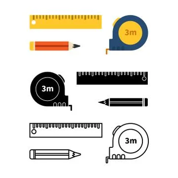 Set building tools repair, construction buildings tape measure, ruler and pencil Ilustración de archivo