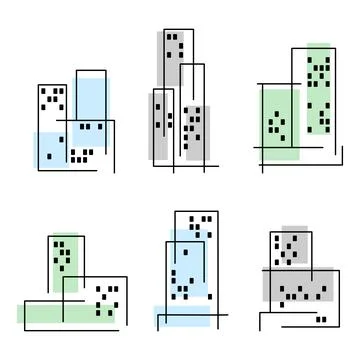 Set of buildings. Emblems real estate company. Ilustración de archivo