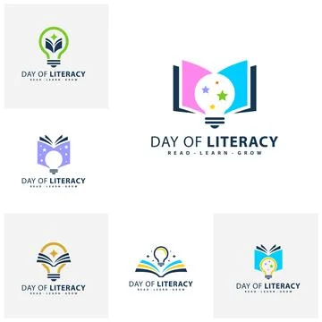 Set of Bulb Book with Star logo vector template. Creative Book Star with Bu.. Stock Illustration