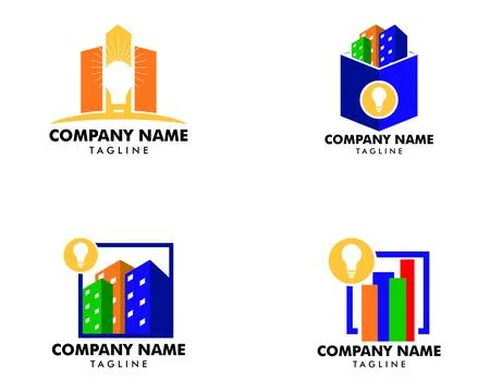 Set of Bulb city logo template, Building Idea logo template Stock Illustration