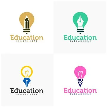 Set of Bulb Pencil logo vector template, Creative Pencil design concepts il.. Stock Illustration