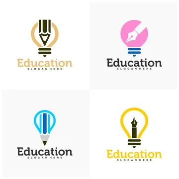 Set of Bulb Pencil logo vector template, Creative Pencil design concepts il.. Stock Illustration