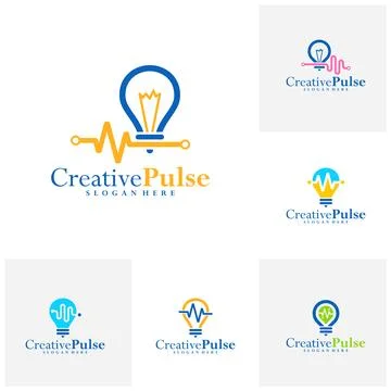 Set of Bulb with pulse logo vector template, Creative pulse bulb logo desig.. Stock Illustration