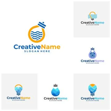 Set of Bulb water logo design vector template, Creative bulb water waves lo.. Stock-Illustration