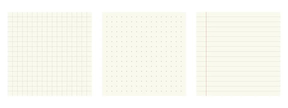 Set of bullet journal patterns. Square grid, dot grid, and lined notebook p.. 스톡 일러스트