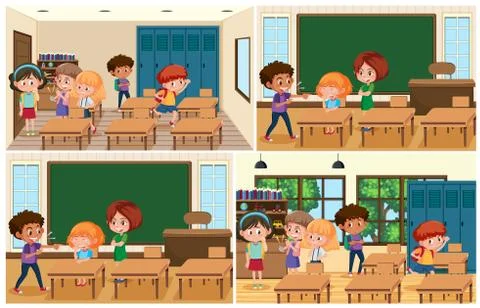 Set of bully child with bad behavior in the school Stock Illustration