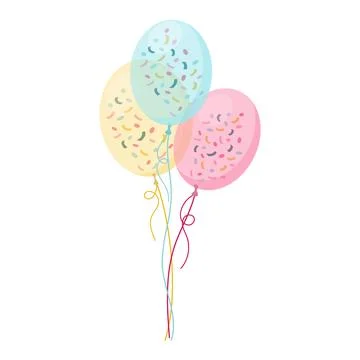 Set, Bunches and Groups of Color Glossy Helium Balloons Isolated Stock Illustration