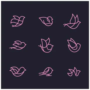 Set bundle bird line art logo design Stock Illustration