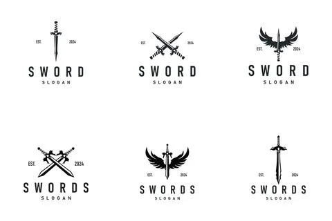Set bundle black silhouette design logo sword war equipment impression blad.. Stock Illustration
