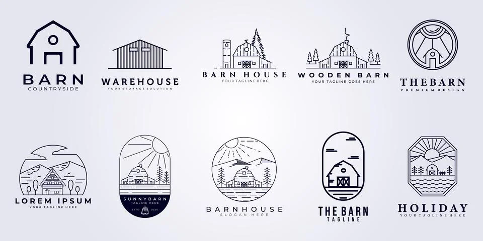 Set bundle collection barn house water warehouse factory storage farm house f Stock Illustration