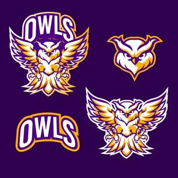 SET BUNDLE FLYING OWL MASCOT LOGO DESIGN Stock Illustration