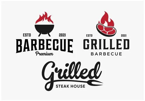 Set bundle grilled barbecue logo design collection Stock Illustration